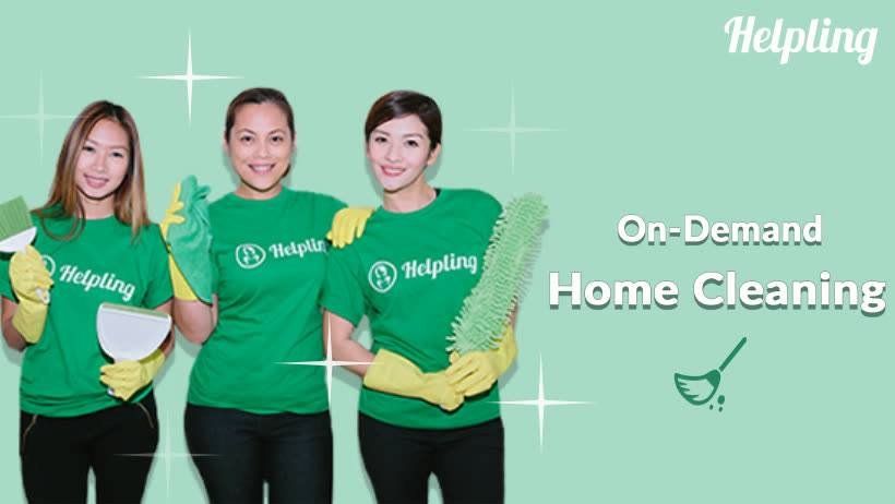 three part time maids from Helpling with cleaning equipment