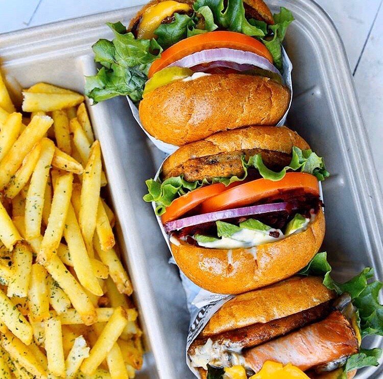vegan burgers with fries