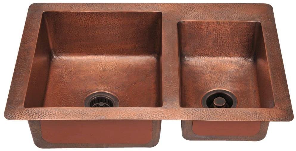 901 Offset Double Bowl Copper Sink