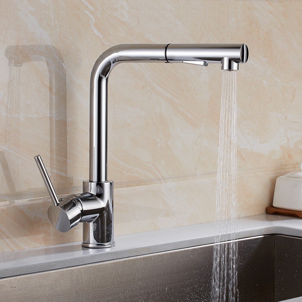 Modern Pull Out Kitchen Sink Taps Basin Spray Mixer Tap Brass Dual Spout Faucet