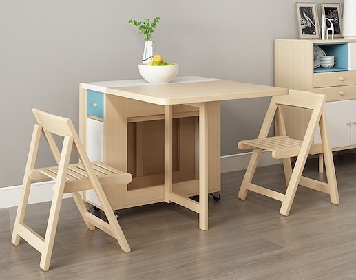 Foldable Table Wood Storage Shelf movable Table 