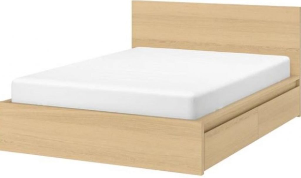 Malm Bed frame, high, w 2 storage boxes