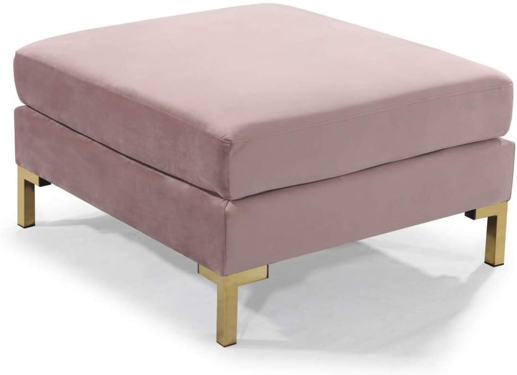 Iconic Home Girardi Modular Chaise Ottoman Coffee Table Cushion Velvet Upholstered Solid Gold Tone Metal Y-Leg Modern Contemporary, Blush