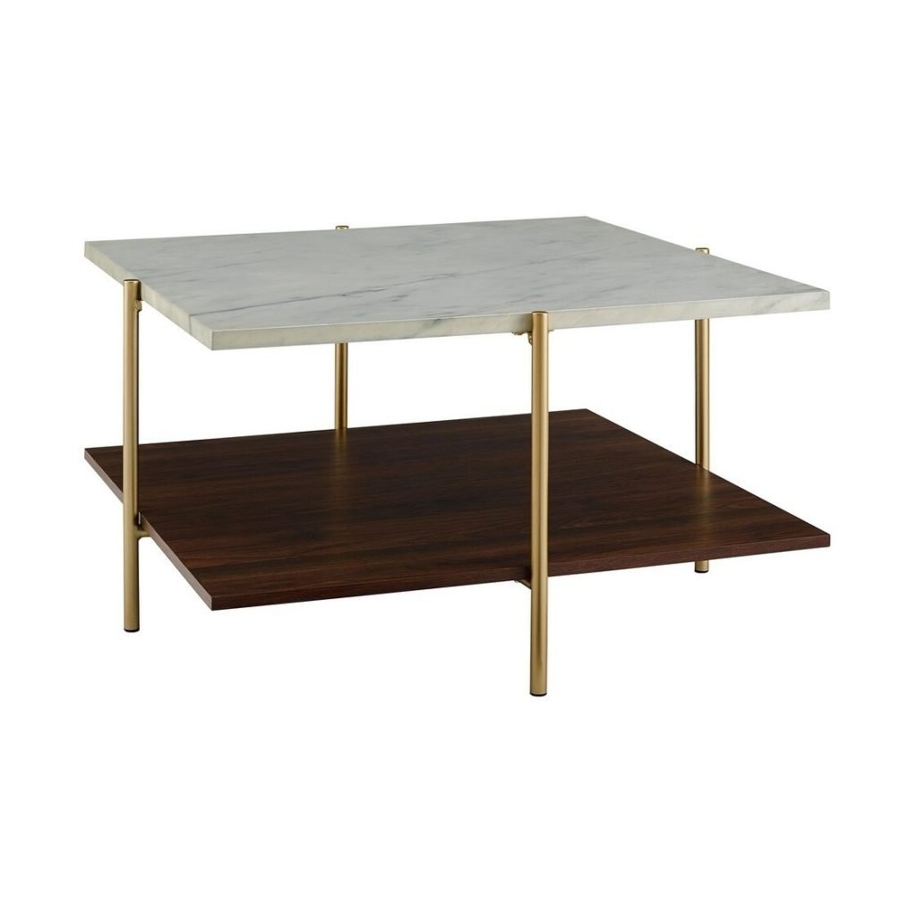 32 in. Marble and Gold Simone Square Coffee Table