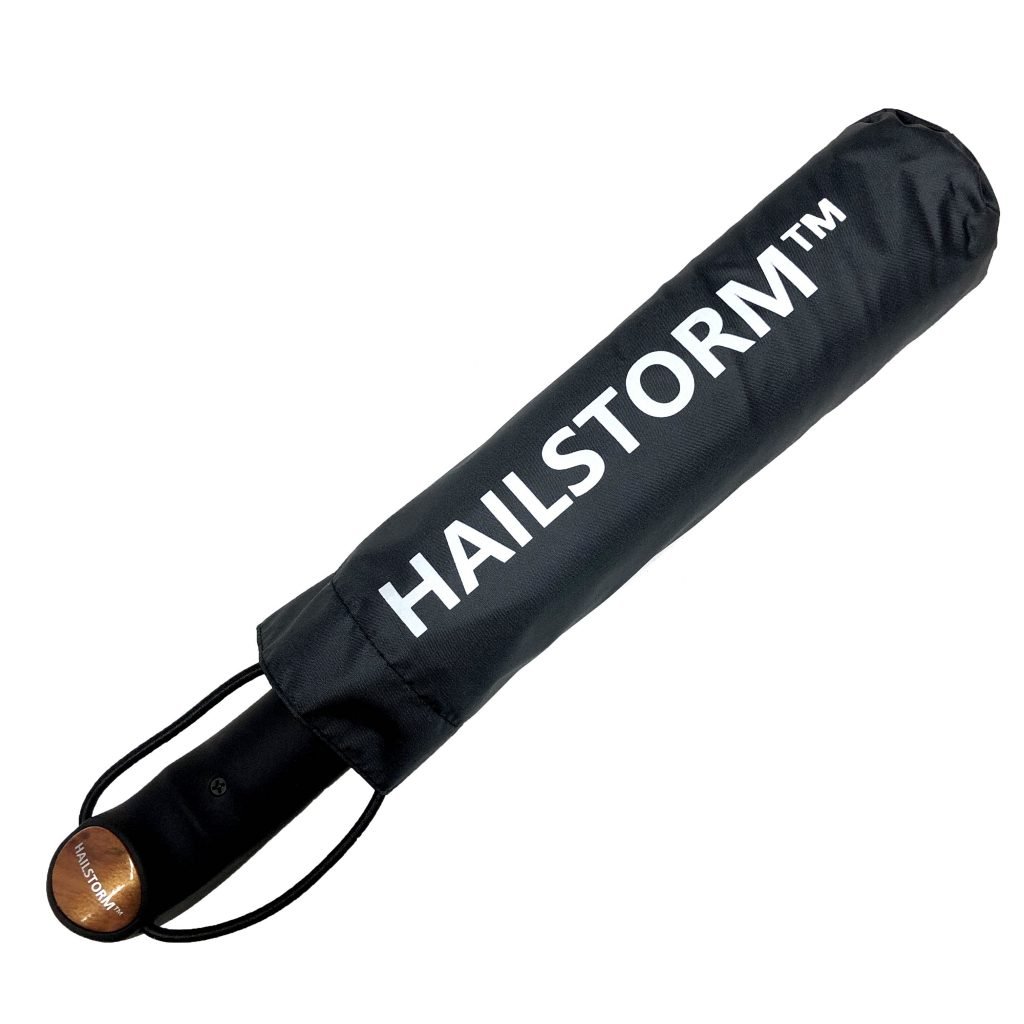 The Hailstorm umbrella wrapped in its sleeve