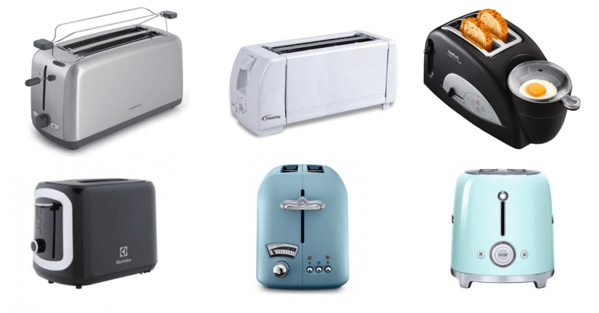 A variety of bread toasters