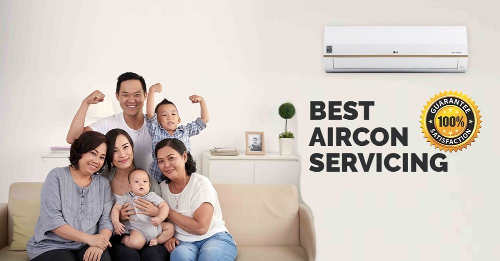 A photo of a family in the living room with wall mounted aircon at the back